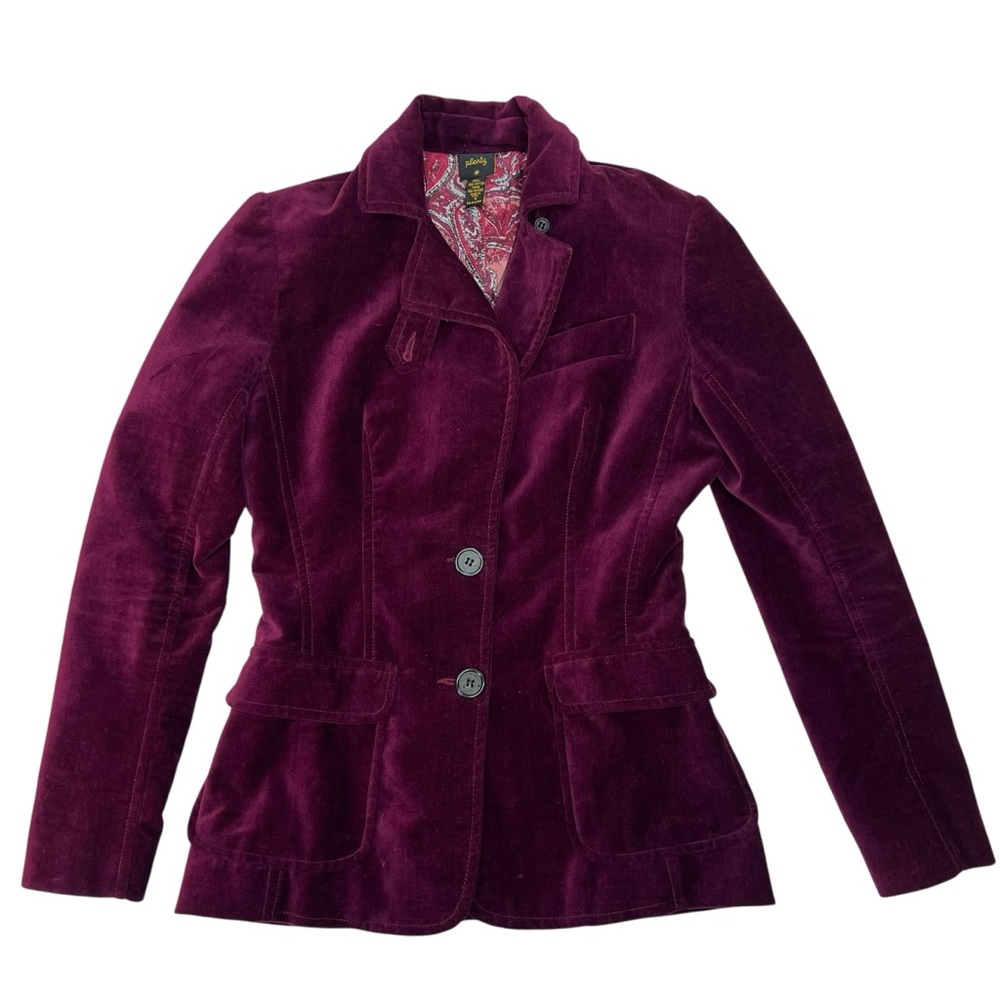 Anthropologie Plenty‎ Y2K Burgundy Velvet Blazer Jacket 4 - Picture 2 of 8